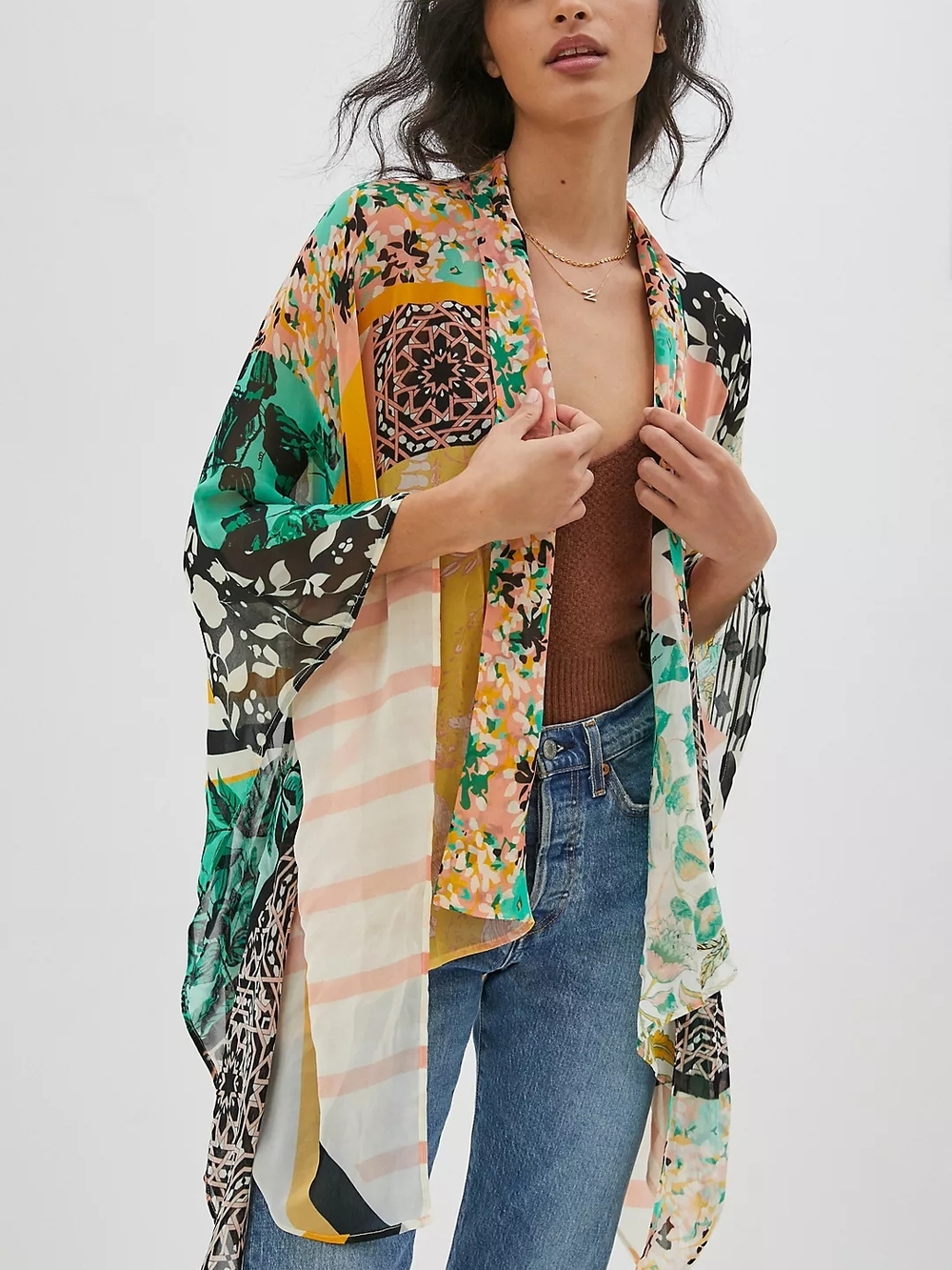 Anthropologie Boho Multicolor Floral Patchwork Kimono